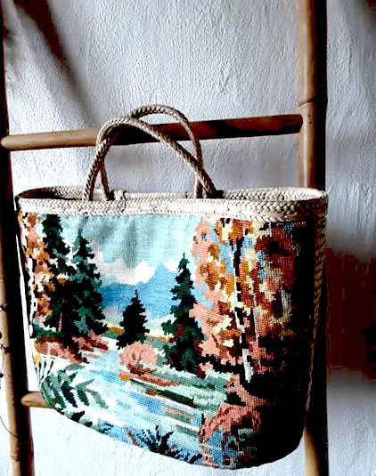 Sac panier Lyon canevas motifs forêt et biches