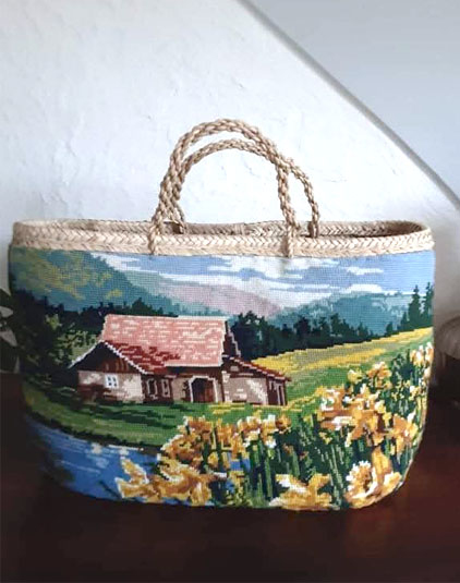 Sac panier Lyon pièce unique canevas champs de jonquilles