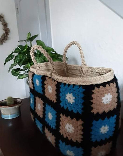 Sac panier Lyon pièce unique granny bleu